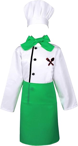 Amazon Alvivi キッズ コックさん 子供 コック服 コスプレコ スチューム 変身 コック服 キャラクター ハロウィン仮装パーティー着用 セット コック帽付き 男の子 女の子 男女兼用 タイプaグリーン 1 キッズコスチューム おもちゃ