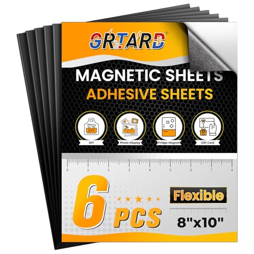 Grtard 20×25cm Magnetic Sheets Self Adhesive Magnet Sheet 6-Pack Peel and Stick Magnetic Sheet for Photos DIY Craft