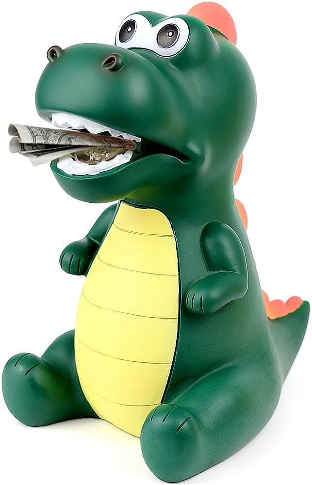 Dinosaur Piggy Bank for Kids, Creative Dinosaur Shape Money Bank, Children's Money Box in Safe PVC Material, Room Decoration/Gift/Toy for Boys & Girls (Green-Sitting)