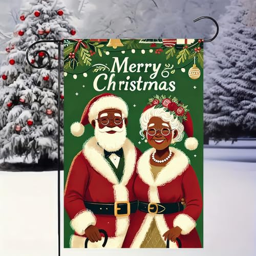 Image of BlissYard Christmas Garden Flag 12x18 Inch Santa Couple Green Yard Decor