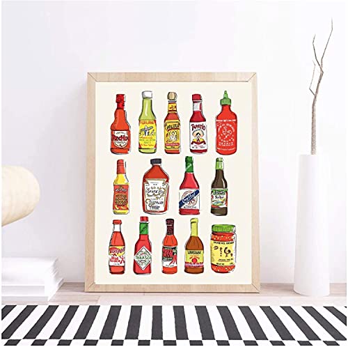 Hot Sauce Poster Kitchen Food Pictures For Living Room Painting Prints On Canvas Artwork For Kitchen Wall Decor For Modern Home Decorations (No Frame,12X18Inch) #TOP1