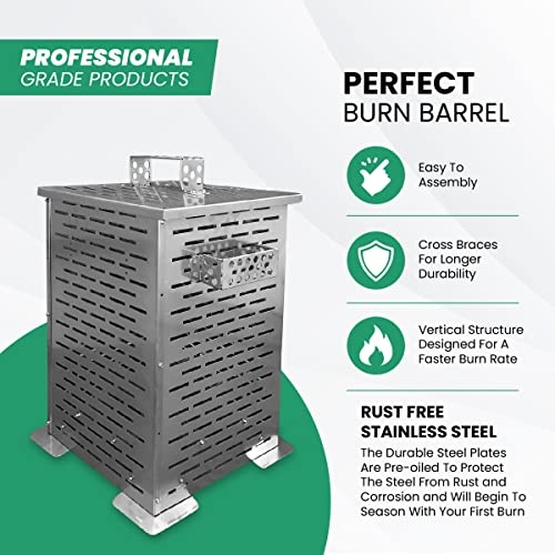 Professional Grade Products 9900000 Burn Box, 23 Inch 20 Gallon Heavy Gauge Stainless Steel Burn Barrel Yard Waste Incinerator Cage With Lid For Paper Leaf Trash Wood And Backyard Bonfires thumb #1