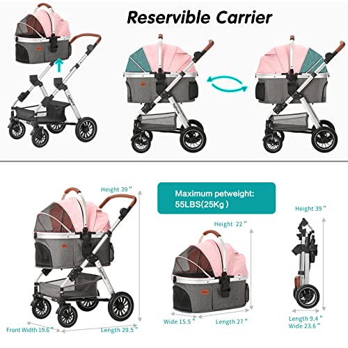 Ingborsa Pet Stroller, Dog Stroller For Medium Small Dog With Storage Basket Foldable Lightweight Dog Carrier Trolley.basket Can Be Used Alone.（Sugar Pink） #TOP6
