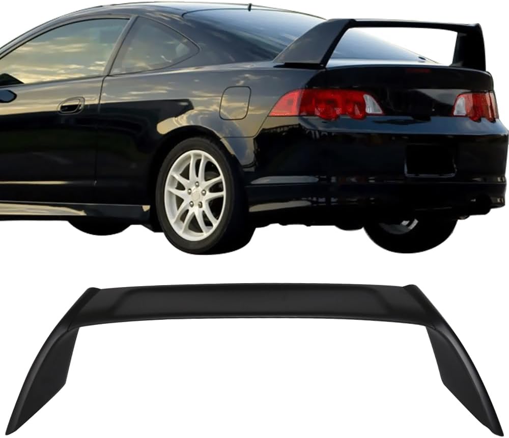 IKON MOTORSPORTS, Trunk Spoiler Compatible with 2002-2006 Acura RSX DC5, Type R TR Style Unpainted Black ABS Plastic Rear Trunk Lid Spoiler Wing Lip 3PCS
