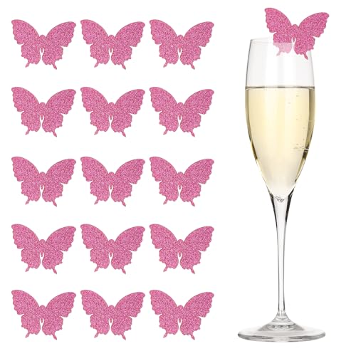 Charmes à verre en acrylique PATIKIL 20 étiquettes papillon rose étincelant pour marque-verre