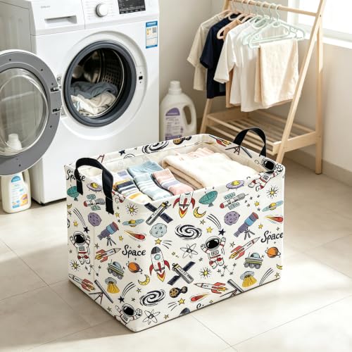 Image of FXOLCSHE Rectangular Space Rocket kid Basket,Waterproof Collapsible Laundry Hamper for Boys,Cute Galaxy Storage Bin,Baby baskets,Spaces planet laundry basket,Astronaut room decor(Space)