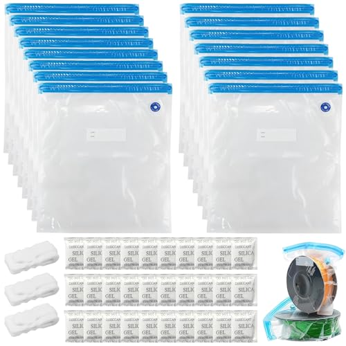 NINGYER 15 Pezzi Buste Sottovuoto Filamento 3D, con 30 Repellenti per L'umidità e 3 Clip Tenuta, Sacco a Vuoto Per PLA ABS PETG TPU Storage (34 x 30 cm)