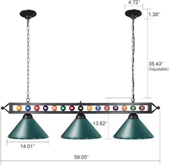 Wellmet 59 Pool Table Light, 3 Lights Hanging Pool Table Lighting Fixture