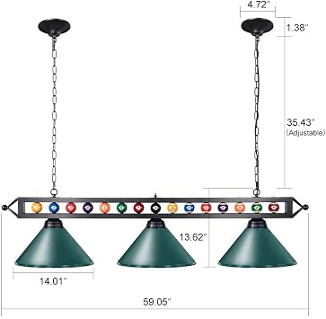 Wellmet 59 Pool Table Light, 3 Lights Hanging Pool Table Lighting Fixture