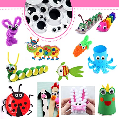 TOAOB 770 Stück Selbstklebende Wackelaugen Klein Kunststoff Augen zum Basteln Kulleraugen Selbstklebend 4mm bis 12mm Wiggle Googly Eyes Bastelaugen für Scrapbooking Kunsthandwerk Zubehör