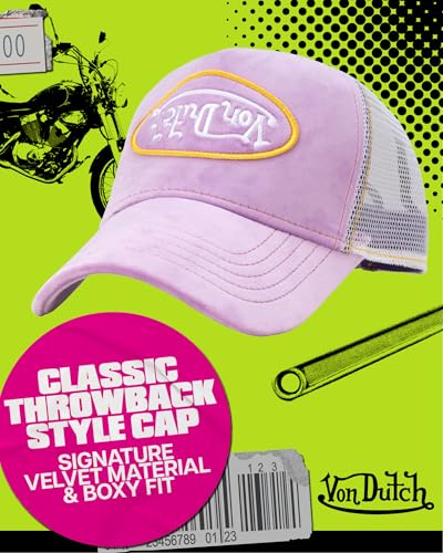 Image of Von Dutch Unisex Trucker Hat - Velvet Curved Bill Mesh Back Retro Classic Adjustable Snapback Baseball Cap for Men and Women
