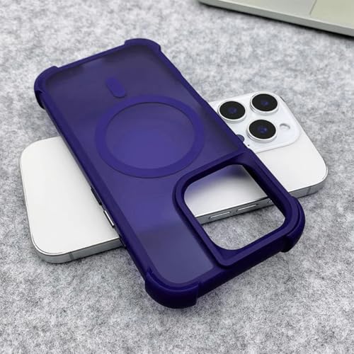 Coque rigide iPhone 15 givrée anti-trace et bleu foncé pour chargeur sans fil