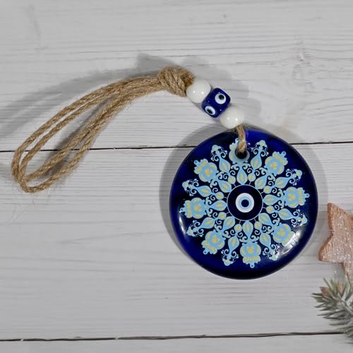 Image of Handmade Turkish X Large Evil Eye Hanging with Mandala Art Print Color for Home Shop Office 8 CM Diameter (MDLBY-4002)