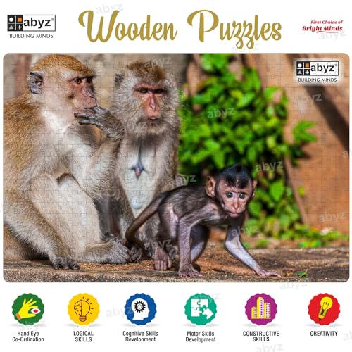 Image of ABYZ Wooden Jigsaw Puzzle - The Monkey Family Playset for Fun Educational & Little Explorers, 500-Pieces with Multicolor | Birthday Gift for (7 Plus Years) Age Kids.