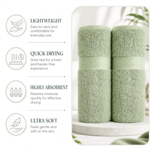 Image of Sulfar 100% Combed Cotton, Quick Drying Highly Absorbent, Luxury Hand Towel Set (Pack of 2, 40 X 70 cm) Nature Green
