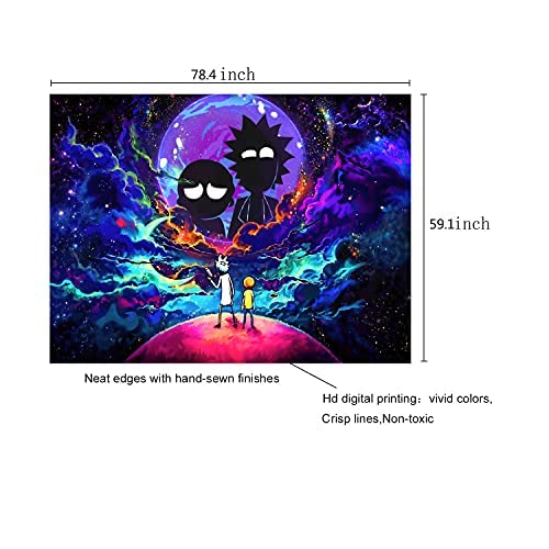 Rick Morty Wandteppich Wandbehang Tapisserie Vintage Bücherregal Wandtuch Gobelin Tapestry Goa Indien Hippie-/ Boho Stil als Dekotuch/Tagesdecke indisch orientalisch Psychedelic (200 x 150 cm)