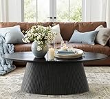 win2win Oval Coffee Table, Modern Coffee Table with Fluted Design, Minimalist Tea Table with Wood Grain Veneer, Small Funky Center Table for Living Room, Apartment, Office, Black