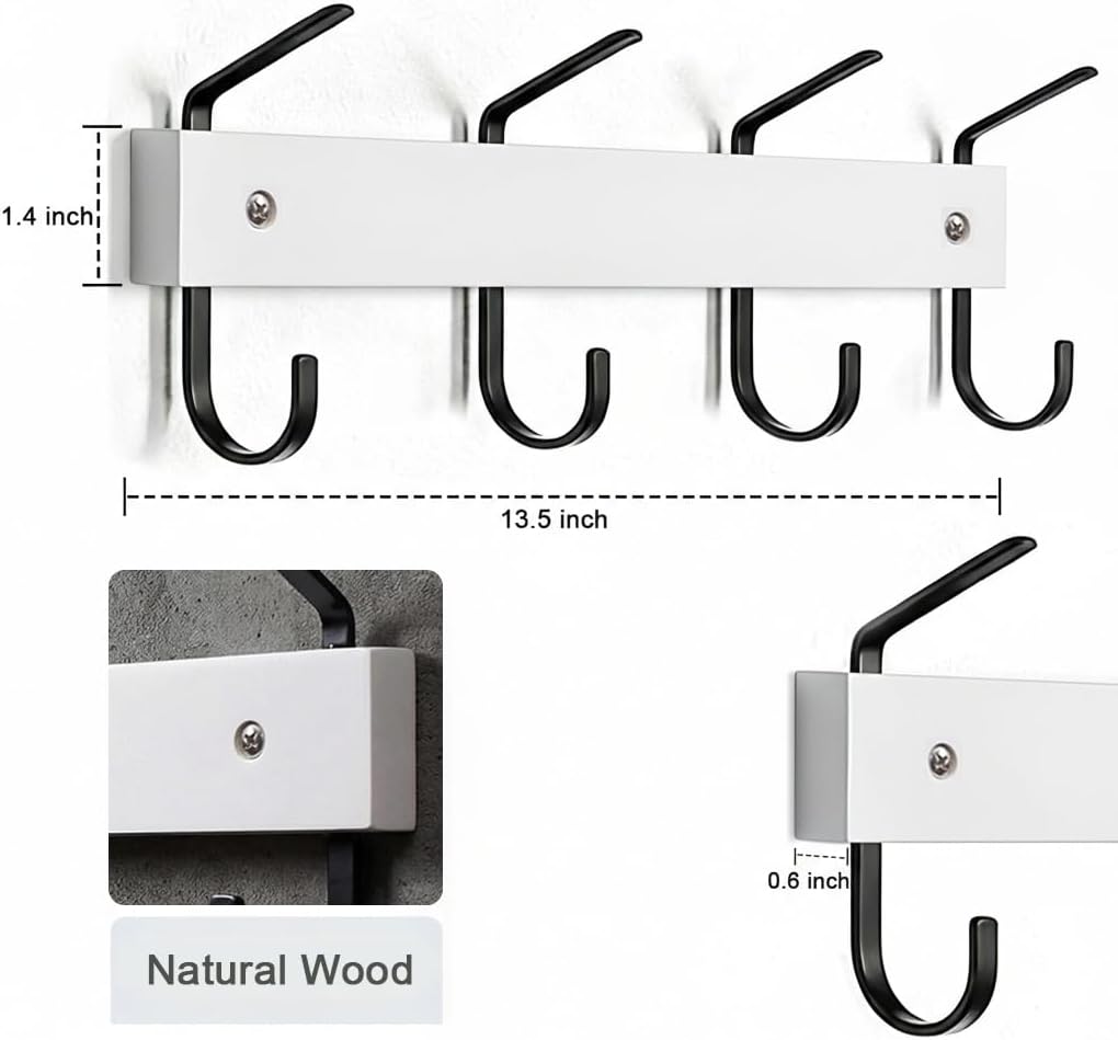 Coat Rack Wall Mount 2 Pack, 13.5 Inch 180° Rotating Wooden Coat Hooks, 16 Metal Hooks for Coat, Jacket, Hat, Purse, Towel – Space Saving Wall Organizer for Entryway, Bedroom, Bathroom, Kitchen