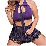 Sexy Frauen Studentin Weihnachtskostüm Rock rot Karierte Strumpfband Dessous Body 48 Sexy