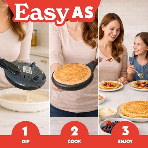 Gourmia 8” Electric Crepe Maker – Nonstick Ceramic Surface, One-Touch Operation, Includes Batter Tray, Compact & Easy to Clean, Crepe, Pancake & Tortilla Maker by Gourmia - Image 2