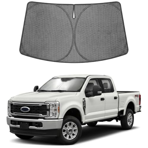 Image of Proadsy Windshield Sun Shade Custom Fit Ford Super Duty F-250 2017-2026 Ice Crystal Black Front Window Sunshade UV and Heat Blocker Foldable Visor Keeps Car Cooler for Summer Parking and Daily Use