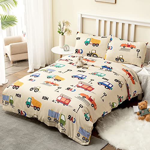 Owl Queen Cars Duvet Cover Queen Size Boys Construction Cute Cartoon Duvet Cover With 2 Pillowcase 100% Polyester Fire Trucks Bedding Set Kids Duvet Cover Set #TOP1