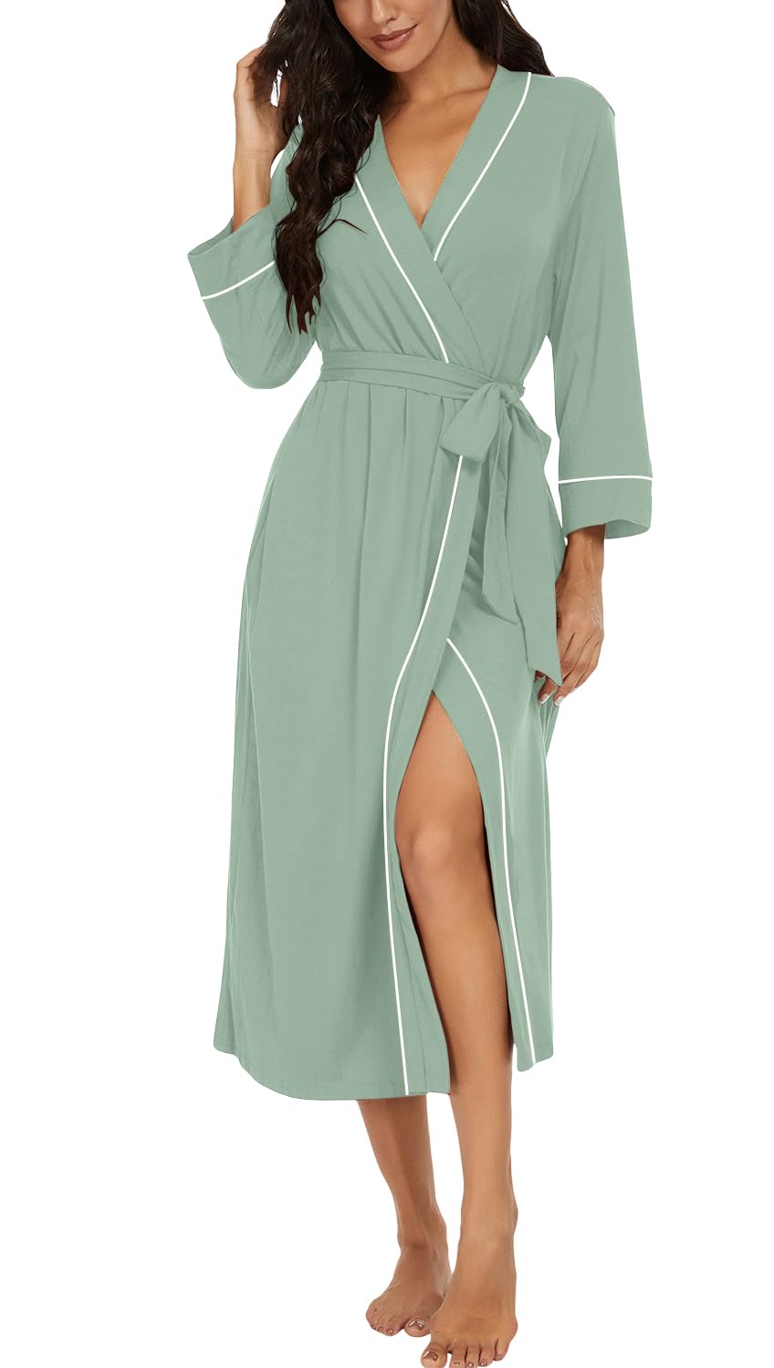PrinStory Robes for Women 3/4 Sleeve Long Bath Robe XS-4XL