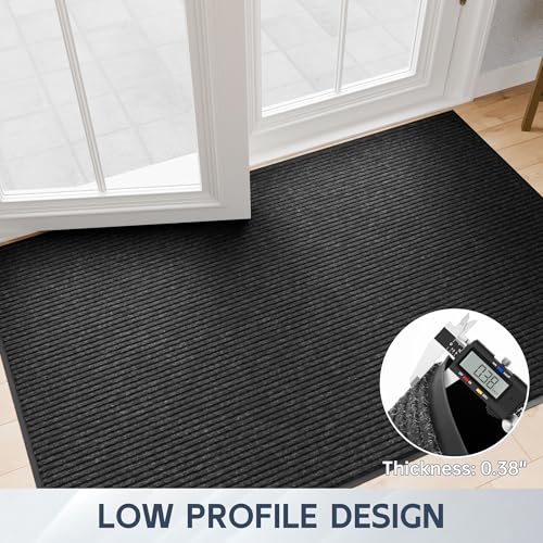 Futurwit Front Door Mat, 60" x 48" Heavy Duty Indoor Outdoor Doormat, Non-Slip Welcome Mats for Entryway, Rubber Backing Low Profile Commercial Door Mats, Black Stripe by Futurwit - Used condition - Image 5