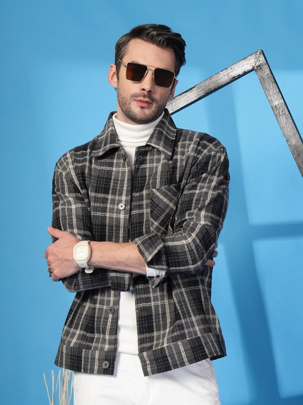Image of CHKOKKO Men's Tweed Winter Shacket Stylish Flannel Plaid Standard Length Jacket Shirt