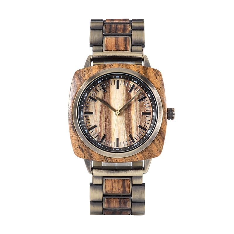Montre en bois décontractée homme avec chronographe en acier inoxydable chic