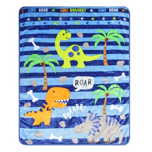 Image of EVERYDAY KIDS Toddler Throw Blanket - 30 inch by 40 inch - Roarin Dinos - Super Soft, Plush, Warm and Comfortable
