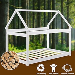 Costzontwinhousebedframestablewoodkidsplatformfloorbedwroofheavydutyslatsnoboxspringneededfreelydiykidsbedfortoddlersteensboysgirlswhite Urban Country Home Decor Costzon twin house bed frame stable wood kids platform floor bed wroof heavy duty slats no box spring needed freely diy kids bed for toddlers teens boys girls white urban country home decor