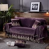 SFYZ HOME Vintage Velvet lace Sofa Cover,Floral Embroidery Soft Sofa slipcover, Solid Color Sofa Towel for loveseat sectional Sofa (Purple,Oversize (79x150inch))
