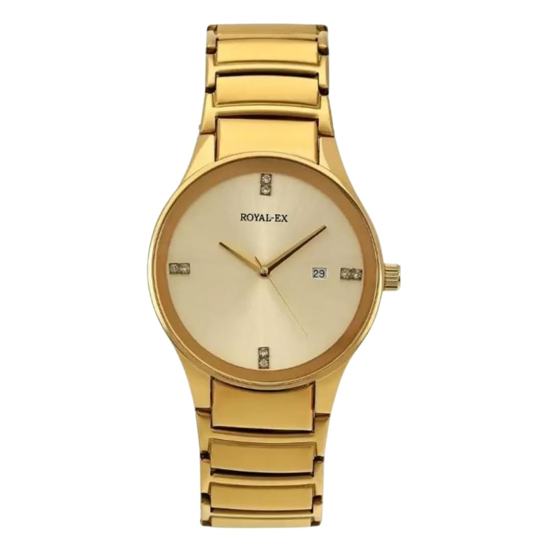 Royalex Premium Golden Dial-Date | Golden Case with Chain for Gents | Analog Watch - for Men | Stylish Watch (B0D9NZXL4R) Amazon Price History, Amazon Price Tracker