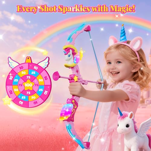 Unicorn Toys for Girls Ages 3-12, 6 Magic Lights BowArrow(Unicorn Horn, Wings, Star, Upper & Lower Arms), Dreamy Quiver & Princess Target, 8 Pink Suction Arrow, Gift for 3 4 5 6 7 8 9 10 Year Old Girl - Image 3