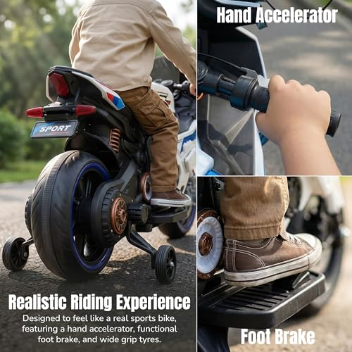 Image of Baybee TORQ Baby Battery Operated Bike for Kids | Ride on Toy with LED Light, Bluetooth & Music | Rechargeable Battery Bikes with Hand Accelerator,Baby Electric Bike for Kids 1 to 5 Years (White Pro)