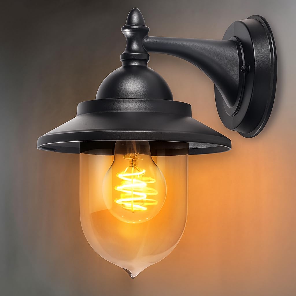 Applique Da Esterno A Parete EBION - Coppia Lanterne In Alluminio IP44, Design Vintage, Per Lampadina E27 Max 20W (Nero)