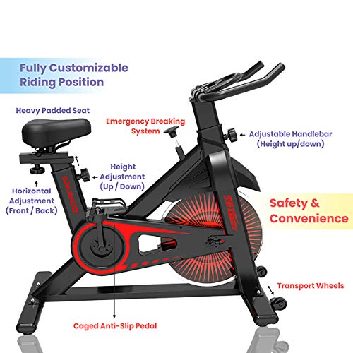 Image of SPARNOD FITNESS SSB-10 Spin Bike Exercise Cycle for Home Gym - Digital Display, Adjustable Resistance, 4 way Adjustable Seat, 100 kg Maximum User Weight - Heavy Duty, Black
