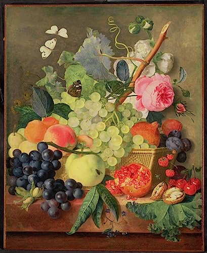 Panier de fruits poster Jan Van Huysum sur toile pour creer une ambiance chaleureuse