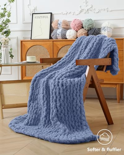 Image of Cozyful Chunky Yarn for Hand Knitting, #9 Thick Jumbo Big Chunky Yarn for Crocheting, Super Chunky Knit Blanket Yarns, Large Chunky Chenille Yarns, 8 Pack (30 yds 8 oz Each Skein), Blue Gray
