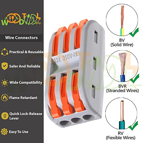 Image of Compact Splicing Wire Connectors - 3 to 3 Inline Electrical Connectors Blocks - Quick Wiring Cable Connectors (4pcs, 3 to 3 Inline, Orange)
