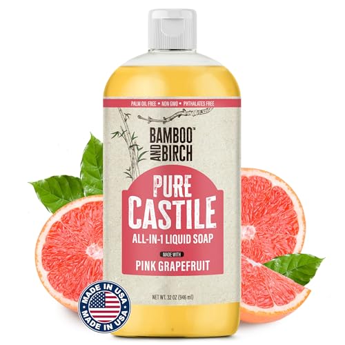 BAMBOO AND BIRCH Pure Castile Soap Liquid, Citrus Grapefruit, 32 oz