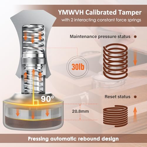 Image of 51mm Espresso Tamper, YMWVH Premium Barista Espresso Coffee Tamper with Spring Loaded Flat Stainless Steel Base, Constant 30lb, Compatible with 51mm Bottomless Portafilter