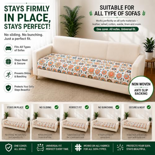 Image of Homerz Premium Printed Quilted Velvet Sofa Slip Cover Protector with Tassels, Sofa Mat, Exact Size, Antislip Cover (Mosaic, 3 Seater, Half)