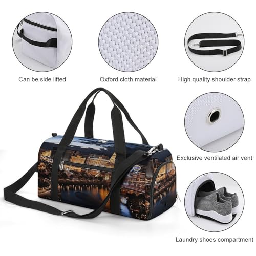 Mens Womens Gym Bag, Las Vegas Night View Print Duffle Bags,travel Gym Duffle Bag,garment Duffle Bag,gym Bag with Shoe Compartment3