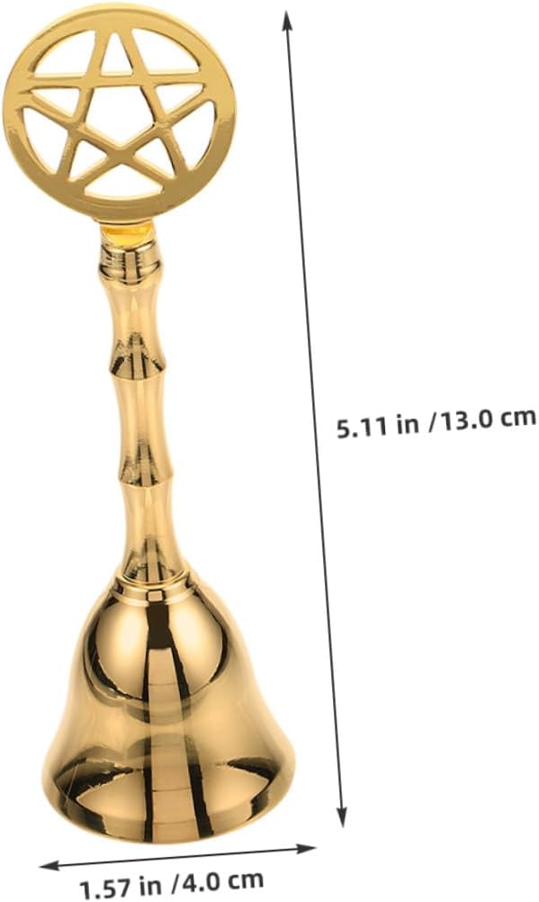 Housoutil Pentagram Brass Hand Call Bell 2pcs, Small Metal Ritual Handheld Bells for Spiritual Ceremony, Desk Decorative Accent for Home, Classroom, and Tarot Supplies