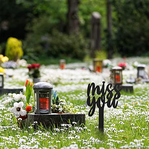 Zphomeing Grave Decorations For Cemetery Miss You Metal Cemetery Memorial Stake Sympathy Grave Markers For Loss Humans Lovers Pet, Black Decorative Garden Stake Cemetery Memorial Plaques(Miss You) #TOP4