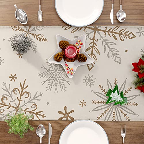 Siilues Winter Table Runner, Snowflake Decorations White Gold Winter Runner For Table Seasonal Chriatmas Winter Holiday Decor For Indoor Outdoor Dining Table Decorations (13" X 72") #TOP4