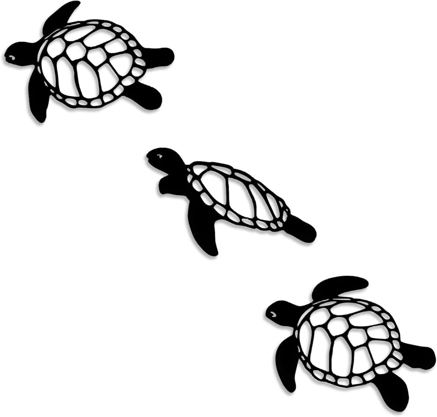 LIYOUYA 3 Pieces Turtle Metal Wall Decor - Marine Life Room Decor Black Wall Art Home Decor for Living Room, Bathroom, Bedroom, Dining Room (Black)