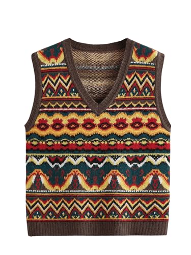 Men's Tribal Print Sweater Vests V Neck Sleeveless Knitted Tank Tops Streetwear